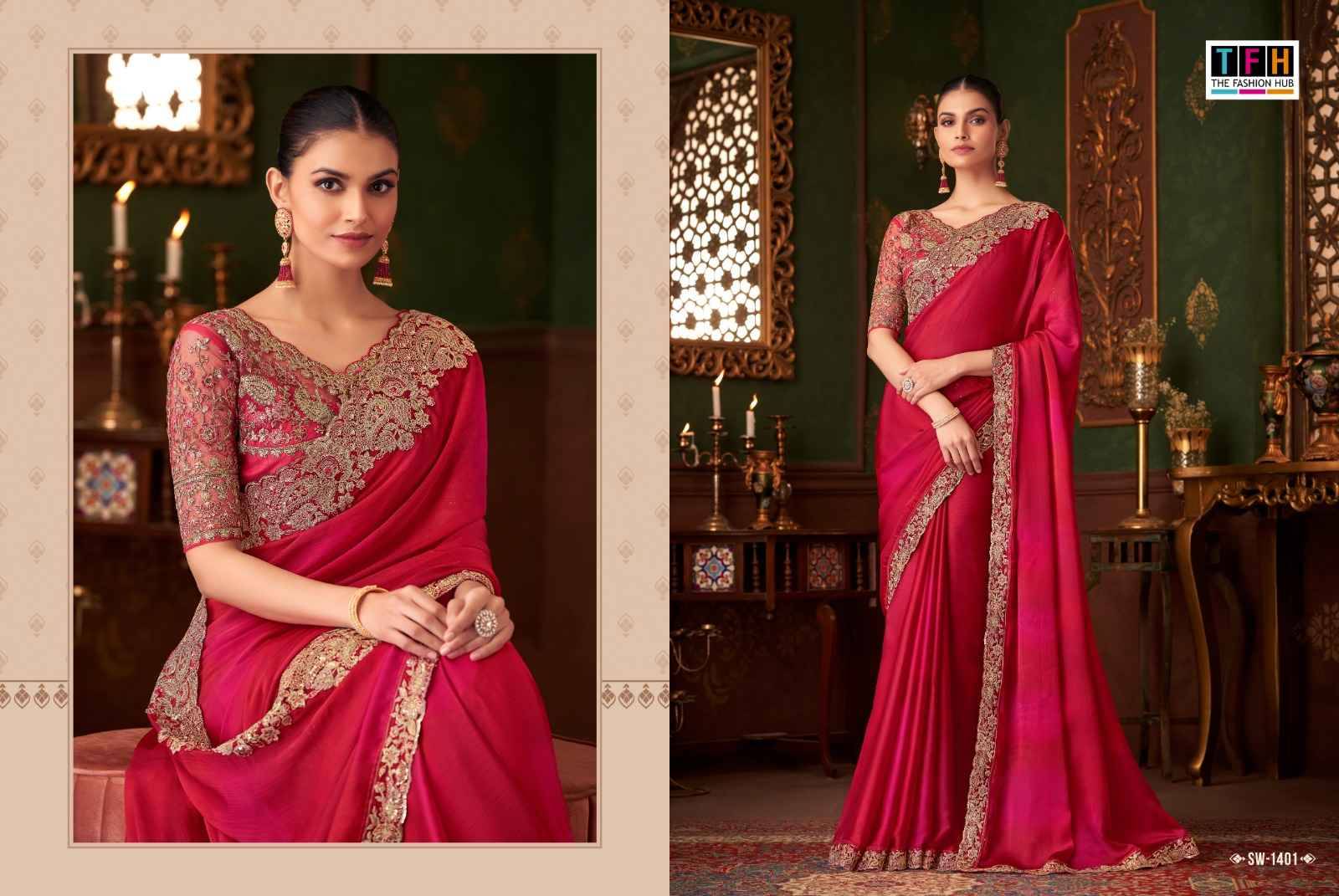 Sandal wood 14 By TFH 1401 to 1418 Series Indian Traditional Bridal Wear Collection Beautiful Stylish Fancy Colorful Party Wear & Occasional Wear Silk Sarees At Wholesale Price